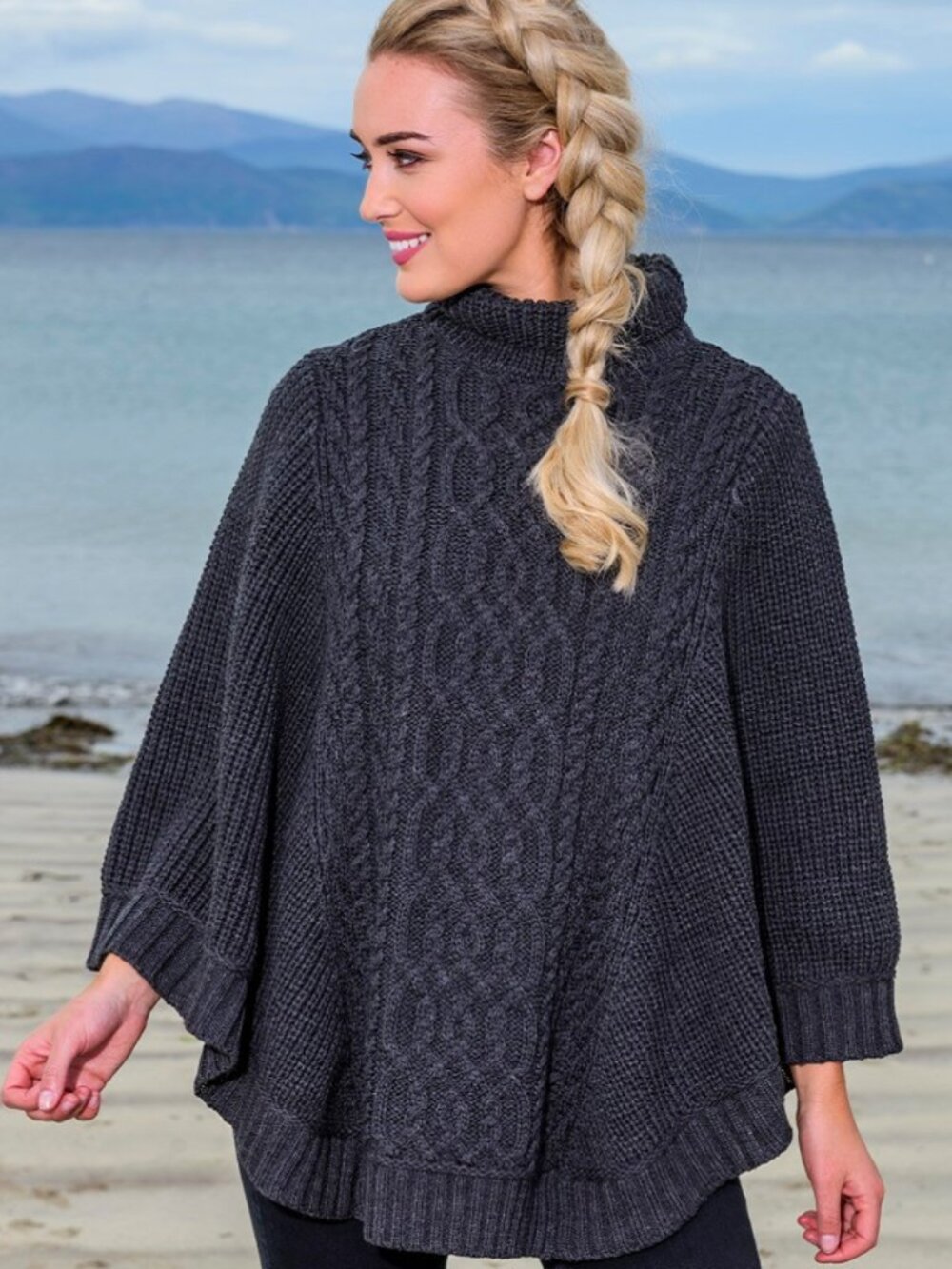 Aran Crafts Super Soft 100% Irish Merino Wool Gray Poncho S / M